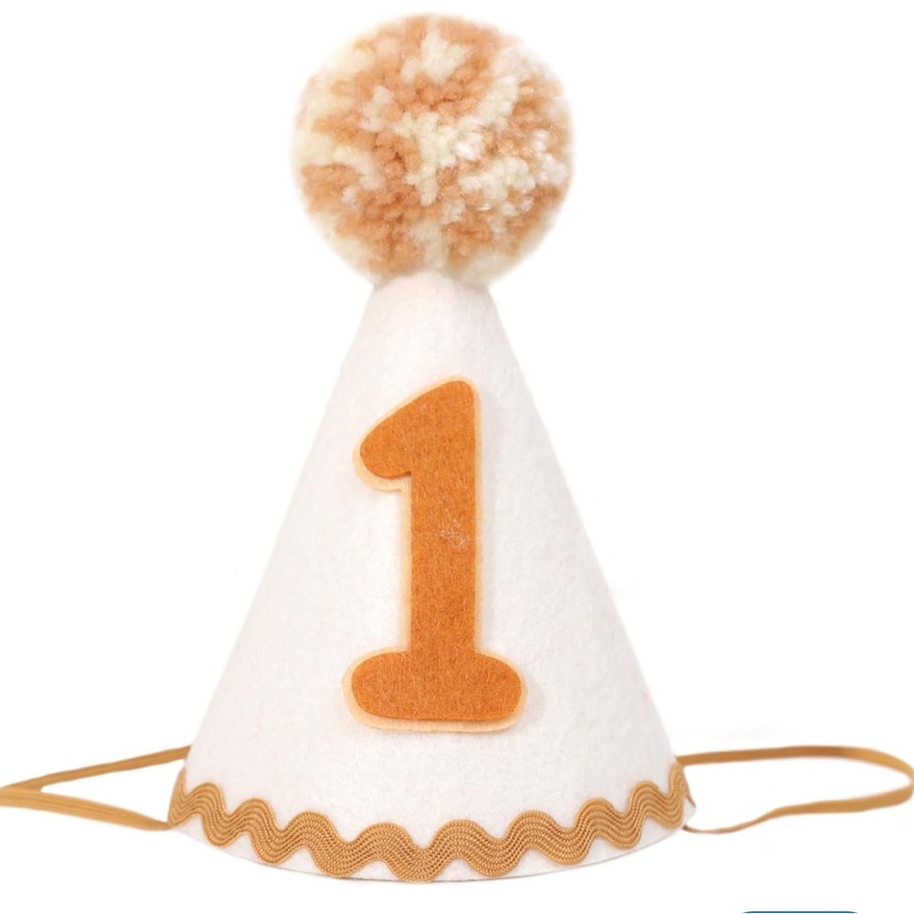 NWT Happy Birthday 1st First Dog Cone Shaped PomPom Number 1 Birthday Hat